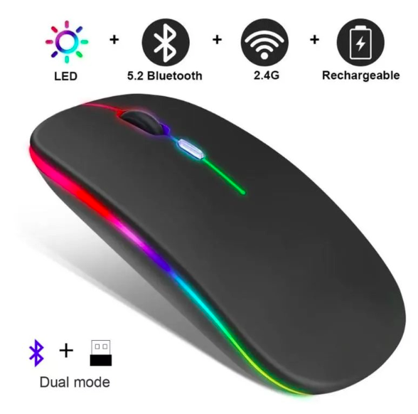 Mouse sem fio 2,4ghz dual band RGB recarregável MS-S350L Mouse sem fio Preto